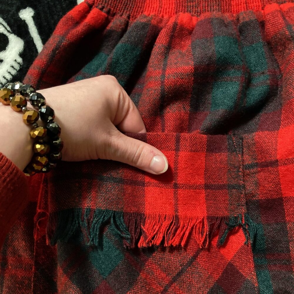 GRAFF SPORT Vintage red pine green plaid a-line skirt w/ pockets ~ SMALL MEDIUM - Picture 5 of 10